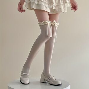 Yellow Thigh High Stocking with Ruffle & Bow Over Knee Stockings Party Cosplay